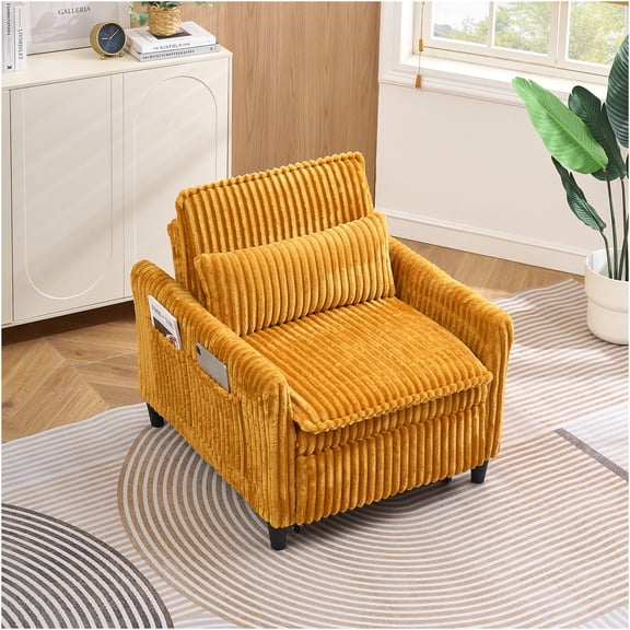 JERFIT Corduroy Accent Chair, Yellow Loveseat Sofa for Small Spaces, Single Seater with Pillow for Apartment, Bedroom, Balcony