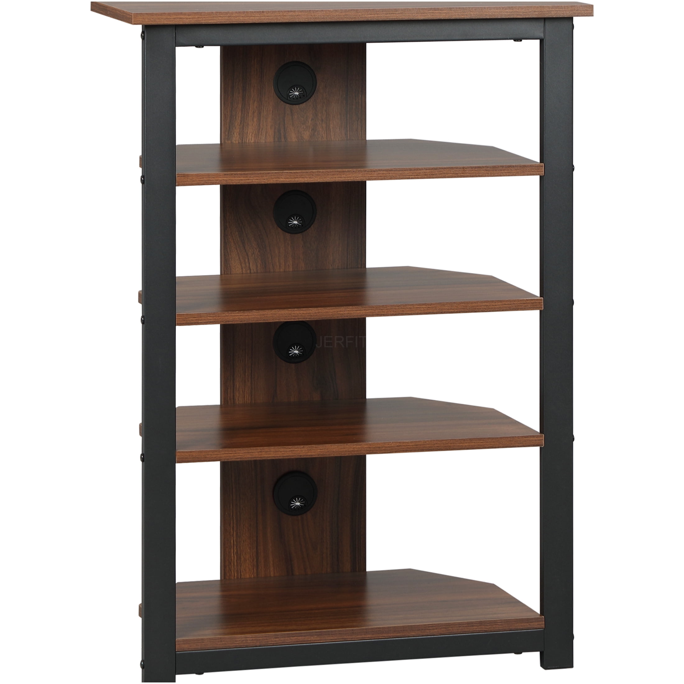 JERFIT Corner TV Stand for TVs up to 29", Brown Media Entertainment Center with Storage Shelves, Space Saving Design for Living Room
