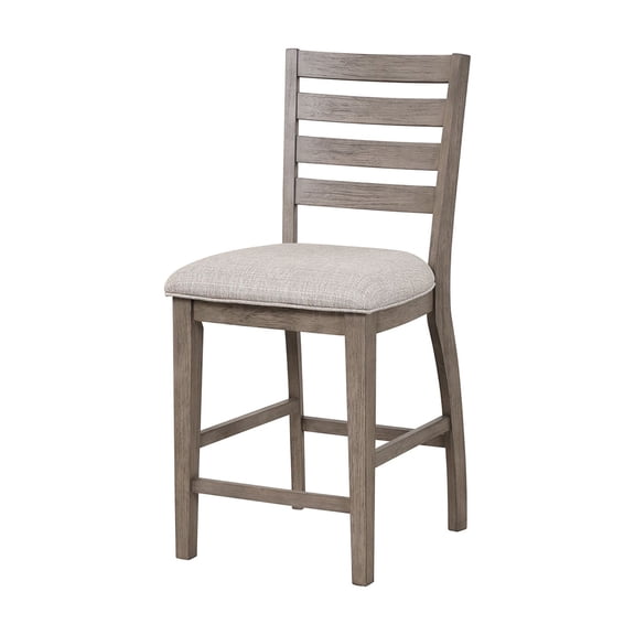 JERFIT Counter Height Bar Stools Set of 2, Ladder Back Kitchen Stools with Padded Upholstered Seat, Modern Farmhouse Dining Stools for Counter, Gray