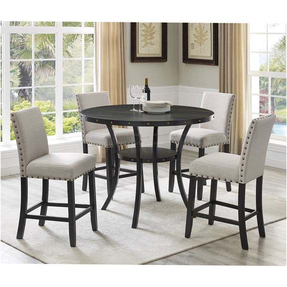 JERFIT Counter Height Bar Stools Set of 2, Upholstered Fabric Stools with Nailhead Trim for Kitchen Island, Dining, Breakfast Nook