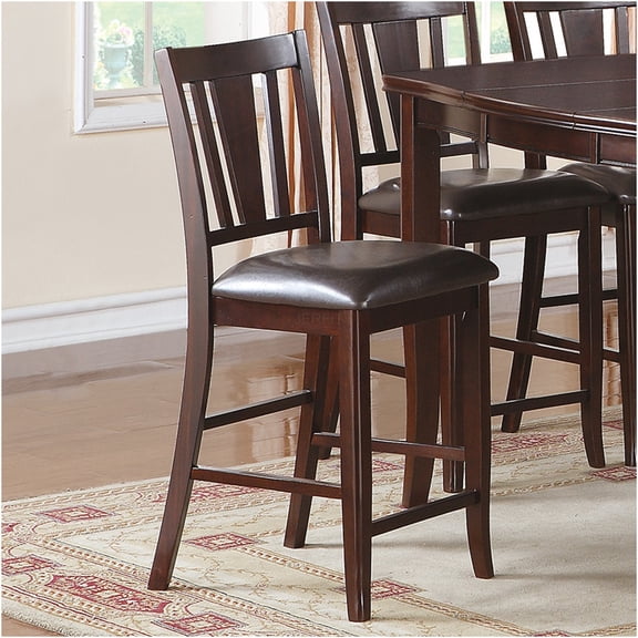 JERFIT Counter Height Dining Chairs Set of 2, Walnut Brown Faux Leather Counter Stools with Cushioned Seat, Modern Kitchen Island Chairs with Solid Wood Frame