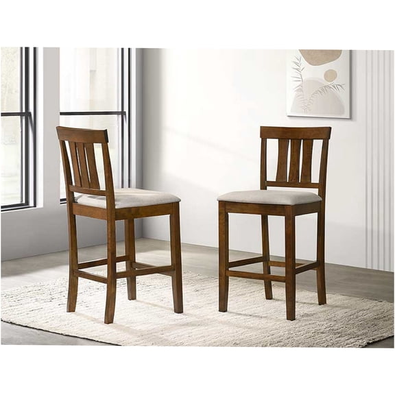 JERFIT Counter Height Dining Chairs Set of 2, Wood Pub Table Chairs with Cream Upholstered Seats and Slatted Back for Kitchen, Breakfast Nook or Bar