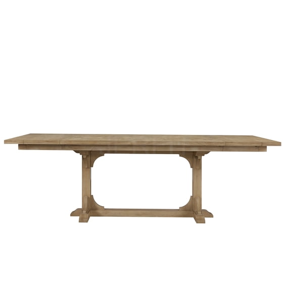 JERFIT Counter Height Dining Table, Beige Trestle Table with Geometric Parquet Top, Expandable Solid Wood Table for Kitchen, Breakfast Nook, Dining Room