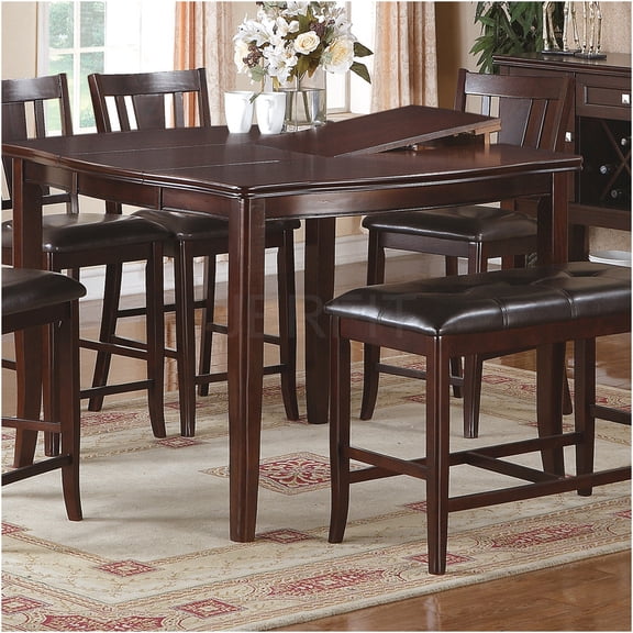 JERFIT Counter Height Dining Table with Butterfly Leaf, Espresso Brown Modern Rubberwood Table for Kitchen Dining Room