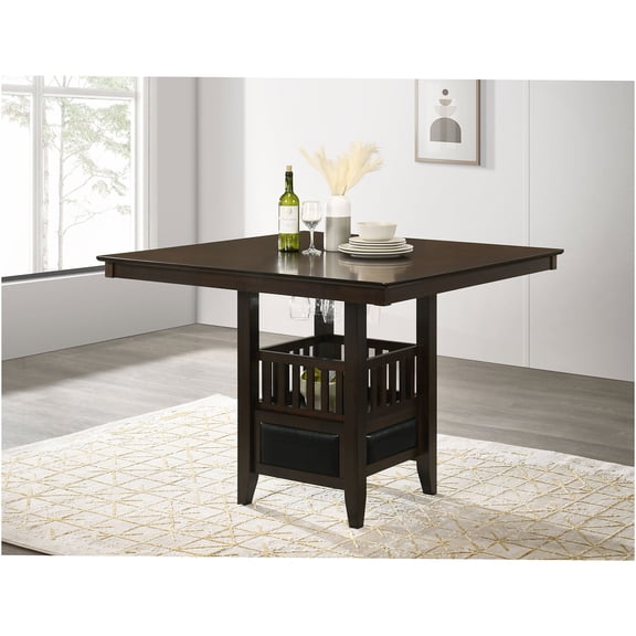 JERFIT Counter Height Dining Table with Storage, Square Espresso Wood Kitchen Table for Small Space, Breakfast Nook, Dining Room