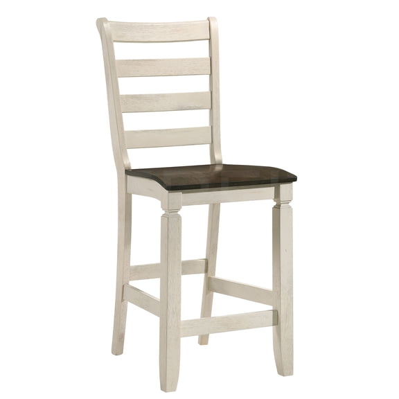 JERFIT Counter Height Stools Set of 2, Farmhouse Style Wooden Bar Stools with Footrest for Kitchen Island Dining, Ladder Back Design in Oak and Antique White