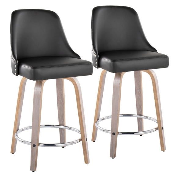 JERFIT Counter Stool Set of 2, Swivel Bar Stools with PU Leather Seat and Chrome Footrest for Kitchen Island, Modern Adjustable Height Stools