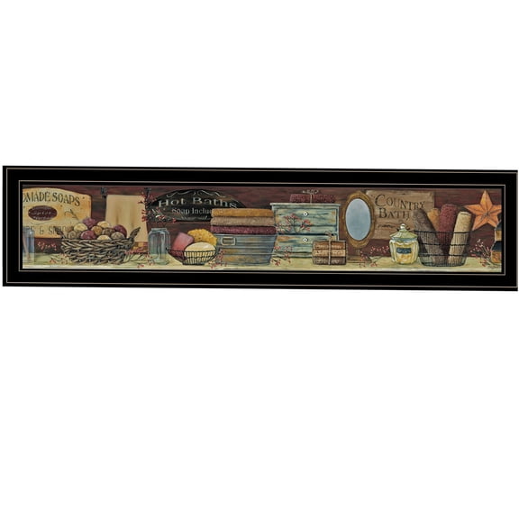 JERFIT Country Bath Shelf Framed Print Wall Art, Ready to Hang Farmhouse Landscape Picture, Black Frame, Multicolor Canvas Paper Artwork for Living Room, Bedroom, Bathroom Decor