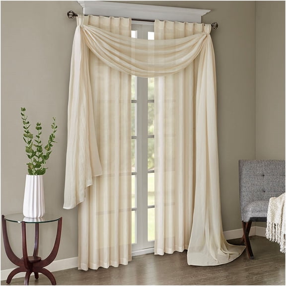 JERFIT Cream Crushed Sheer Curtains 42x95 Inches, Set of 2 Panels for Living Room, Light Filtering Polyester Window Drapes with Rod Pocket & Back Tabs