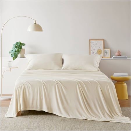 JERFIT Cream Jersey Knit Twin XL Sheet Set, 3-Piece All-Season Soft Bedding Set with Deep Pockets