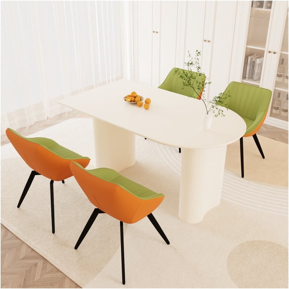 JERFIT Cream and Green 5-Piece Dining Set, Modern Medieval Style Kitchen Table with 4 Upholstered Chairs, Easy Assembly