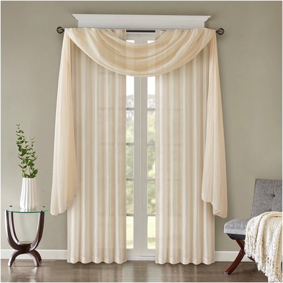 JERFIT Crushed Sheer Curtain Panels Pair, 42x84 Inches Light Filtering Window Drapes, Cream Polyester, Rod Pocket & Back Tab Top for Living Room Bedroom