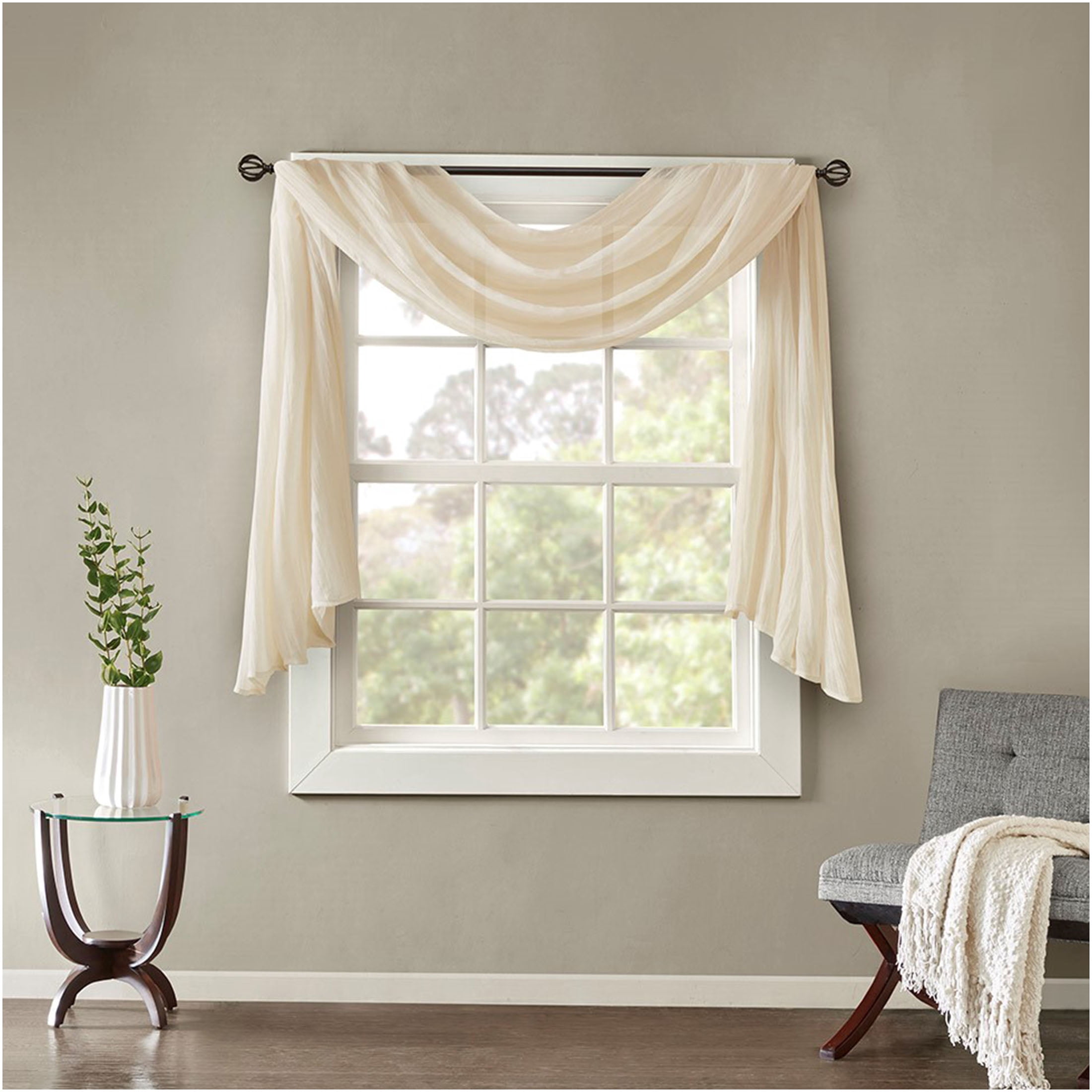 JERFIT Crushed Sheer Window Scarf, Cream 42x144 Inch Lightweight