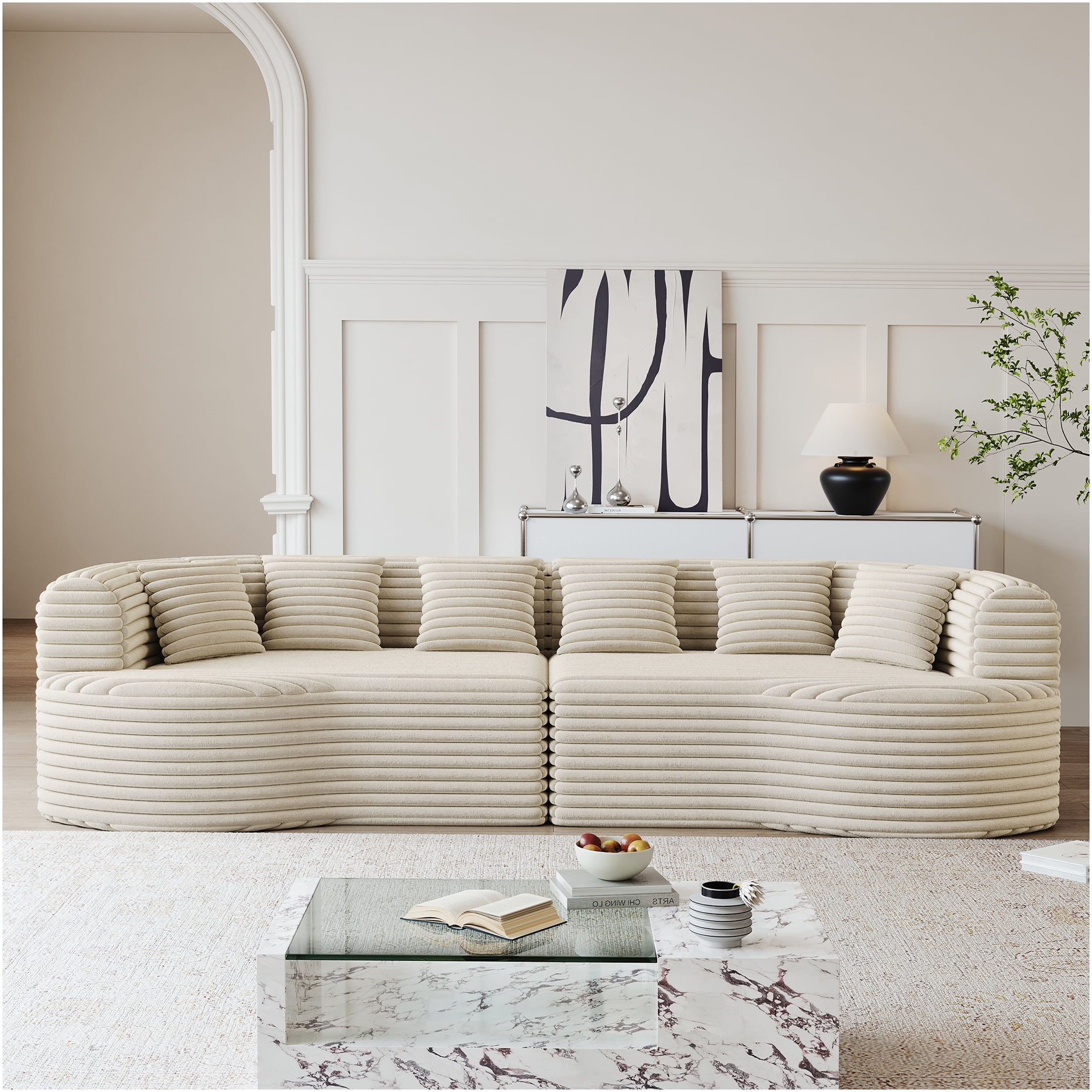 JERFIT Curved Sectional Sofa, 4-Seater Modern Cloud Couch with Chaise ...