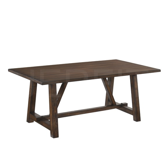 JERFIT Dark Oak Dining Table for 4, 42 Inch Farmhouse Trestle Kitchen Table, Solid Wood & MDF Dining Room Table with Vintage Oak Finish