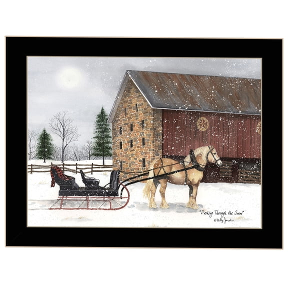 JERFIT "Dashing Through The Snow" Framed Art Print, Billy Jacobs Winter Landscape Wall Decor, Ready to Hang Multicolor Picture in Black Frame for Living Room, Bedroom, Office