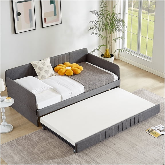 JERFIT Daybed sofa bed metal framed with trundle twin size Grey 78.4''L x 41''W x 29.8''H.