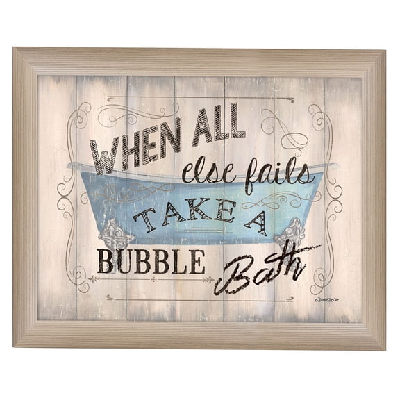 JERFIT Debbie DeWitt Framed Wall Art 18x14 Inch, "Take a Bubble Bath" Humorous Bathroom Decor, Ready to Hang Multicolor Print with Taupe Frame, UV Protected Acrylic Finish