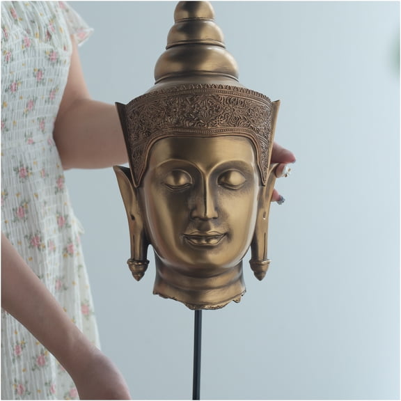 JERFIT Decorative Buddha Head Statue on Stand, Multicolor Polyresin Resin Sculpture for Zen Home Office Meditation Decor