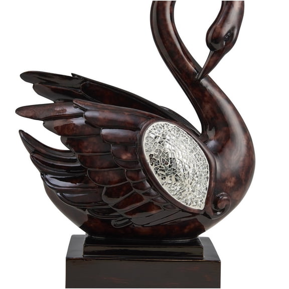 JERFIT Decorative Swan Figurine with Crackle Glass Accent, Cherry Polyresin Floral Table Centerpiece for Home and Garden