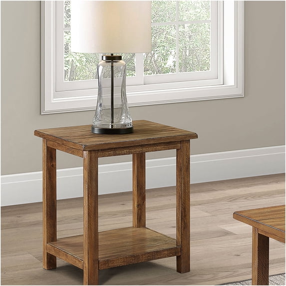 JERFIT Distressed Brown Wood End Table with Shelf, Rustic Nightstand for Living Room, Sofa Side Table with Storage