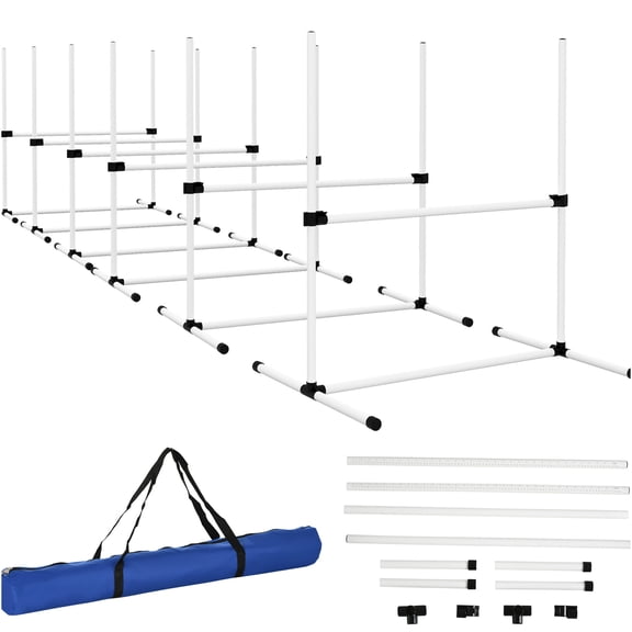 JERFIT Dog Agility Training Equipment Set with 6 Adjustable Jump Bars, Carry Bag, for All Dog Sizes, White