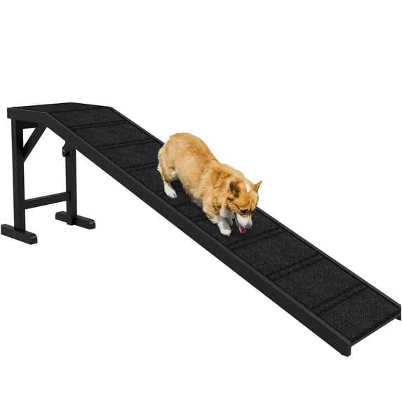 JERFIT Dog Ramp for High Beds, 74 Inch Pet Stairs Ramp with Non-Slip Carpet, Anti-Slip Surface, Easy Climbing Ramp for Dogs & Cats, Supports Up to 150lbs, Solid Pine Wood, Black