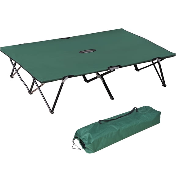 JERFIT Double Camping Cot for 2 Person Adults, 50" Extra Wide Portable Folding Camping Bed with Carry Bag, 300 lbs Capacity Heavy Duty Army Cot, Green