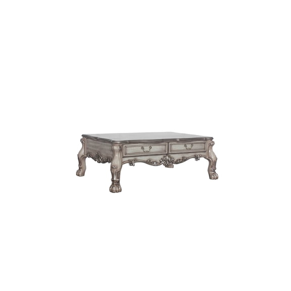 JERFIT Dresden Vintage Ivory Resin Coffee Table with Drawers, Hand-Brush Finish, Floral Motifs, 70lbs Capacity