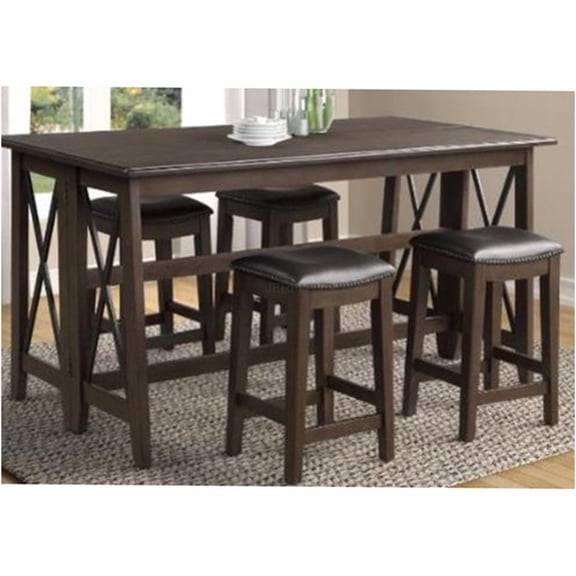 JERFIT Drop Leaf Dining Table Set with 4 Stools, Space Saving Kitchen Breakfast Nook Set in Dark Brown