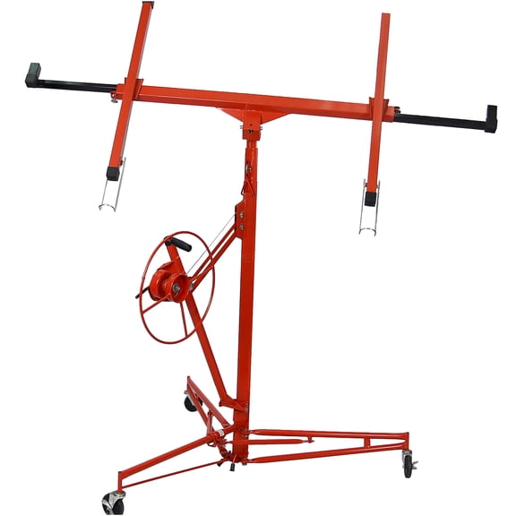 JERFIT Drywall Lift Hoist 150lbs Capacity, Red Steel Panel Jack for 4x8 to 4x16 Sheets, Adjustable 5.15'-13' Height, Built-in Winch Brake, Portable with Wheels for Ceiling & Wall Installation
