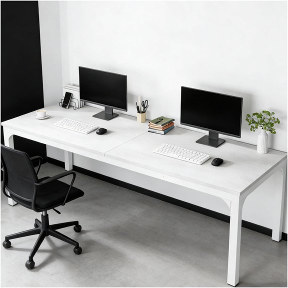 JERFIT Dual Computer Desk for Home Office, 78.7 Inch Large Writing Table with Metal Frame, Heavy Duty Workstation for Two Person, White Industrial Design