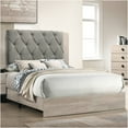 thumbnail image 1 of JERFIT Eastern King Bed Frame with Upholstered Tufted Headboard, Cream and Gray Fabric, Rubberwood Platform Bed, Modern Bedroom Furniture, No Box Spring Needed, 1 of 10