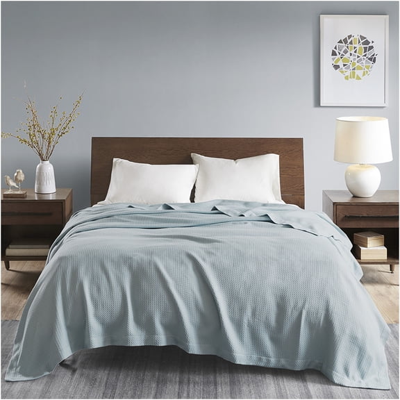 JERFIT Egyptian Cotton Blanket Light Blue Twin Size - 100% Certified Ultra Soft Bed Blankets for All Seasons, Breathable & Machine Washable