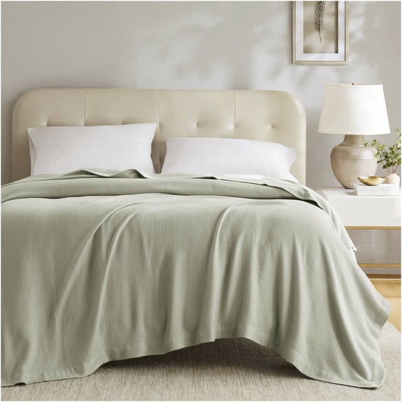 JERFIT Egyptian Cotton King Size Blanket, 100% Certified Cotton Bed Blanket for All Seasons, Ultra Soft & Breathable, Sage Green