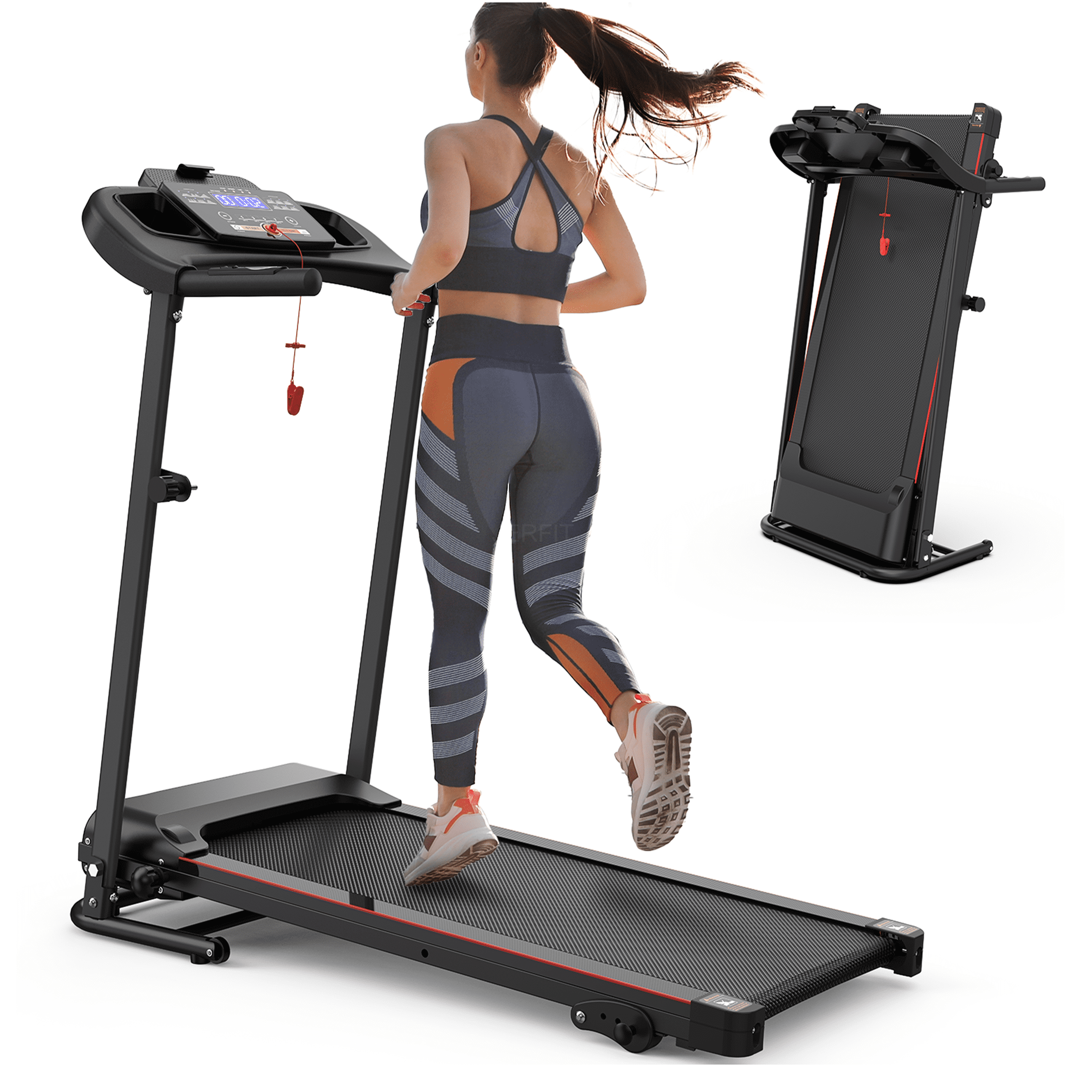 JERFIT Electric Folding Treadmill for Home, 2.5HP Motor 12KM/H Speed, 3-Level Incline, Bluetooth Speaker, Compact Running Machine for Cardio Workout
