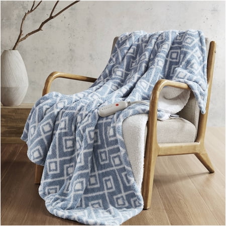 JERFIT Electric Heated Throw Blanket with 5 Heat Settings, Ultra-Soft Reversible Faux Feathersoft & Sherpa, Multicolor Geometric Pattern, 50x60 Inch, Auto Shut-Off