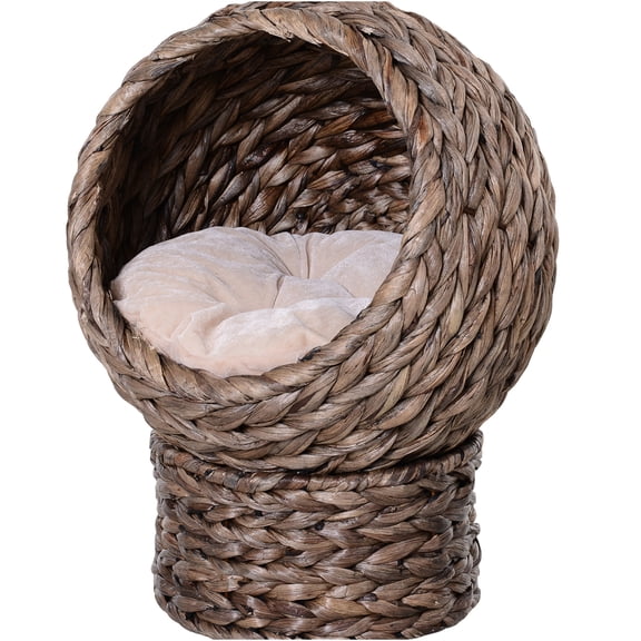 JERFIT Elevated Cat Bed Egg Chair, 23.5" H Gray Wicker Hanging Cat Basket with Cushion, Indoor Cat Hammock Sleeper for Small Cats up to 8 lbs