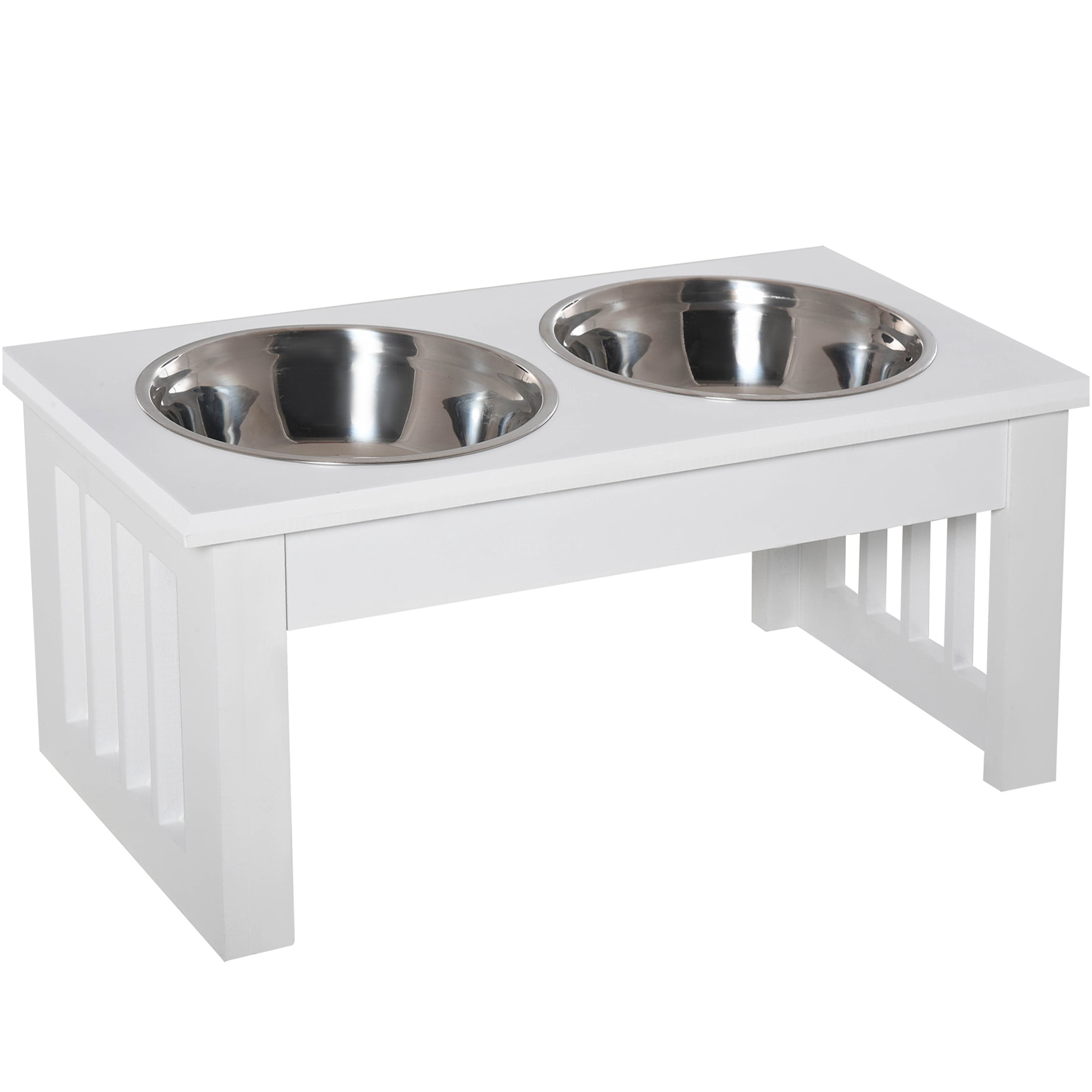 JERFIT Elevated Dog Bowl Stand with Stainless Steel Bowls, 6 Inch Height Pet Feeding Station for Messy Eaters, Anti-Slip Wooden Dog Food & Water Raised Holder in White
