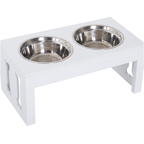 JERFIT Elevated Dog Feeder with Stainless Steel Bowls, 23 Inch Pet Feeding Station Stand for Medium Large Dogs, Anti-Slip Base, Ergonomic Raised Bowls for Improved Digestion, Easy Clean, White