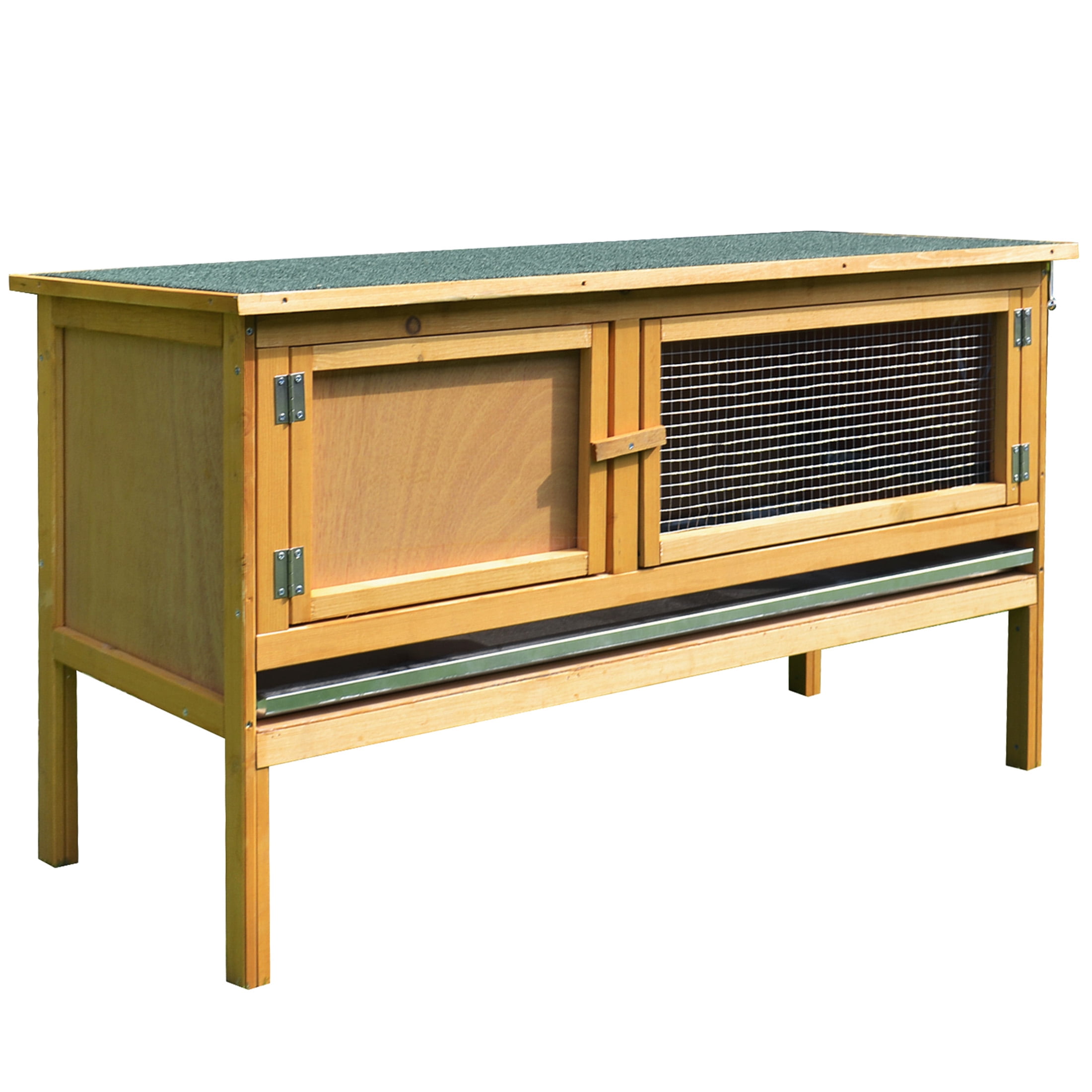 JERFIT Elevated Outdoor Rabbit Hutch with Waterproof Roof, Pull-Out Tray & Ventilated Design, Wooden Bunny Cage for Indoor/Outdoor Use, Yellow
