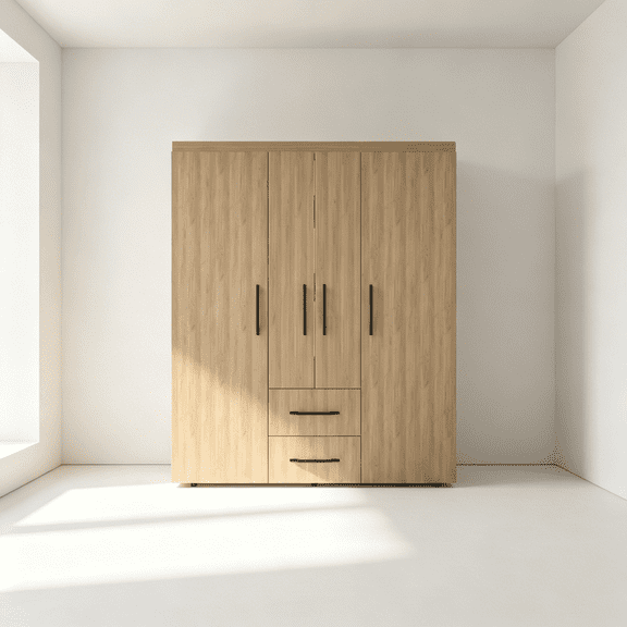 JERFIT Elma Beige Wardrobe Closet with Drawer, Shelves & Hanging Rod, Freestanding Storage Cabinet for Bedroom