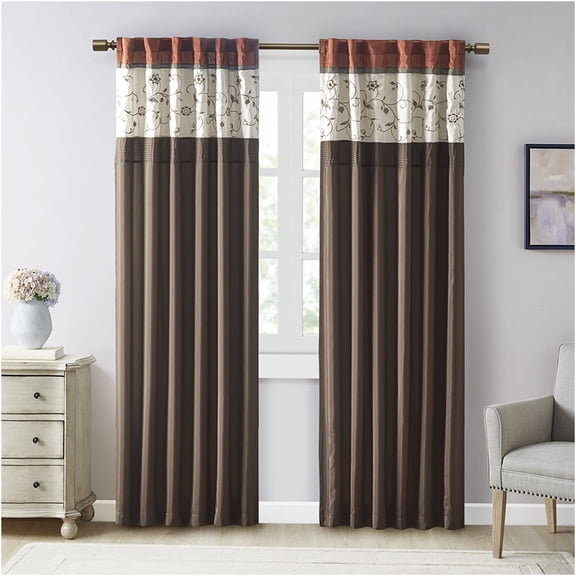JERFIT Embroidered Curtain Panel 50x84 Inch, Spice Color Floral Design, Blackout Lined Window Curtains for Living Room, Rod Pocket & Back Tab Top, 1 Panel