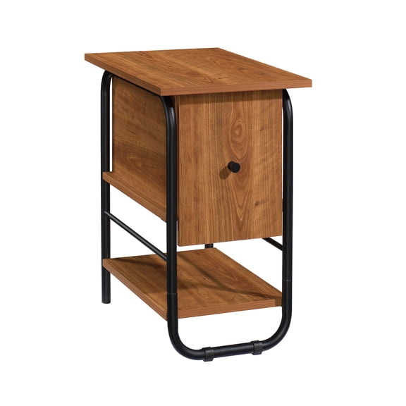 JERFIT End Table with Storage Shelf, Shaker Style Nightstand for Living Room, Small Accent Table with Metal Frame, Natural Cherry Finish