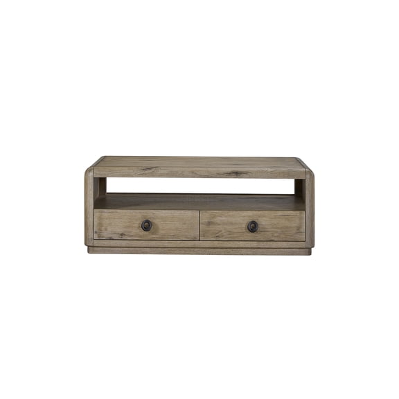 JERFIT English Oak Cocktail Table with Drawers, Knotty Oak Finish Modern End Table with Storage Shelf, Solid Wood Coffee Table for Living Room
