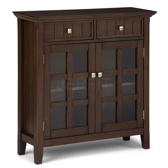 JERFIT Entryway Storage Cabinet with Glass Doors, Dark Brown Solid Wood Console Table with Drawers & Shelves for Living Room, Bedroom, Hallway