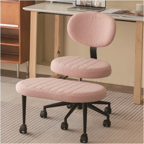 JERFIT Ergonomic Kneeling Chair with Back Support, Velvet Pink Swivel Meditation & Fidget Desk Chair for Adults, Adjustable Posture Corrector