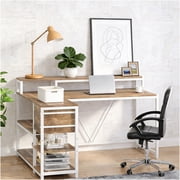JERFIT Ergonomic Office Chair Recliner with Retractable Footrest, High Back Desk Chair for Computer, Adjustable Swivel Task Chair with Lumbar Support, White and Oak Finish