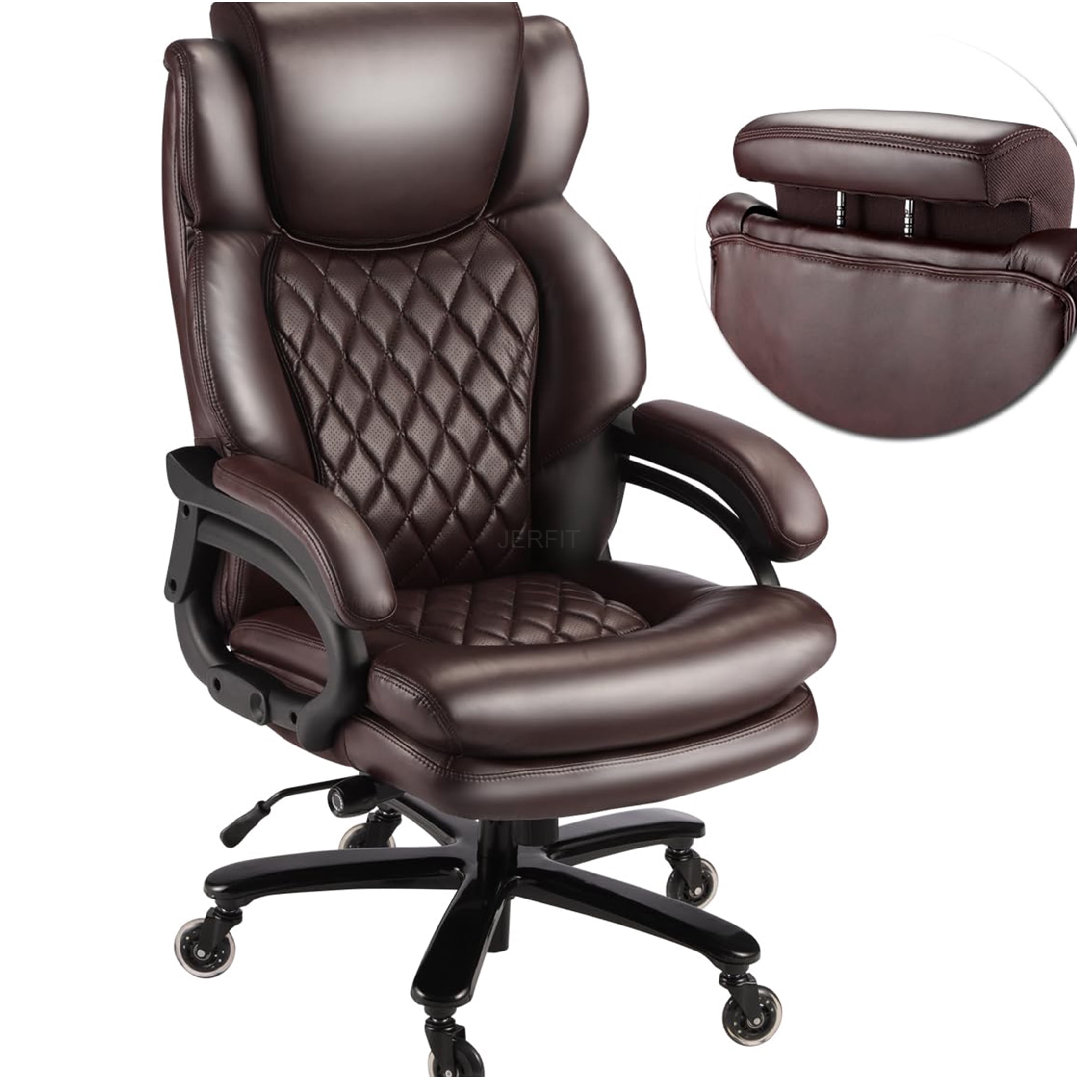 JERFIT Ergonomic Office Chair with Lumbar Support, Adjustable Swivel Desk Chair, Brown Fabric Executive Chair for Home Office Comfort