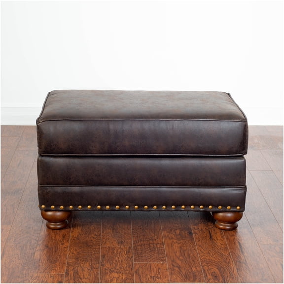 JERFIT Espresso Faux Leather Storage Ottoman Bench with Nailhead Trim and Wooden Bun Feet for Living Room